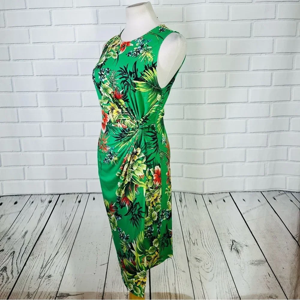 Forever 21 Green Tropical Floral Print Mock Wrap Dress - Size XL - Picture 4 of 16